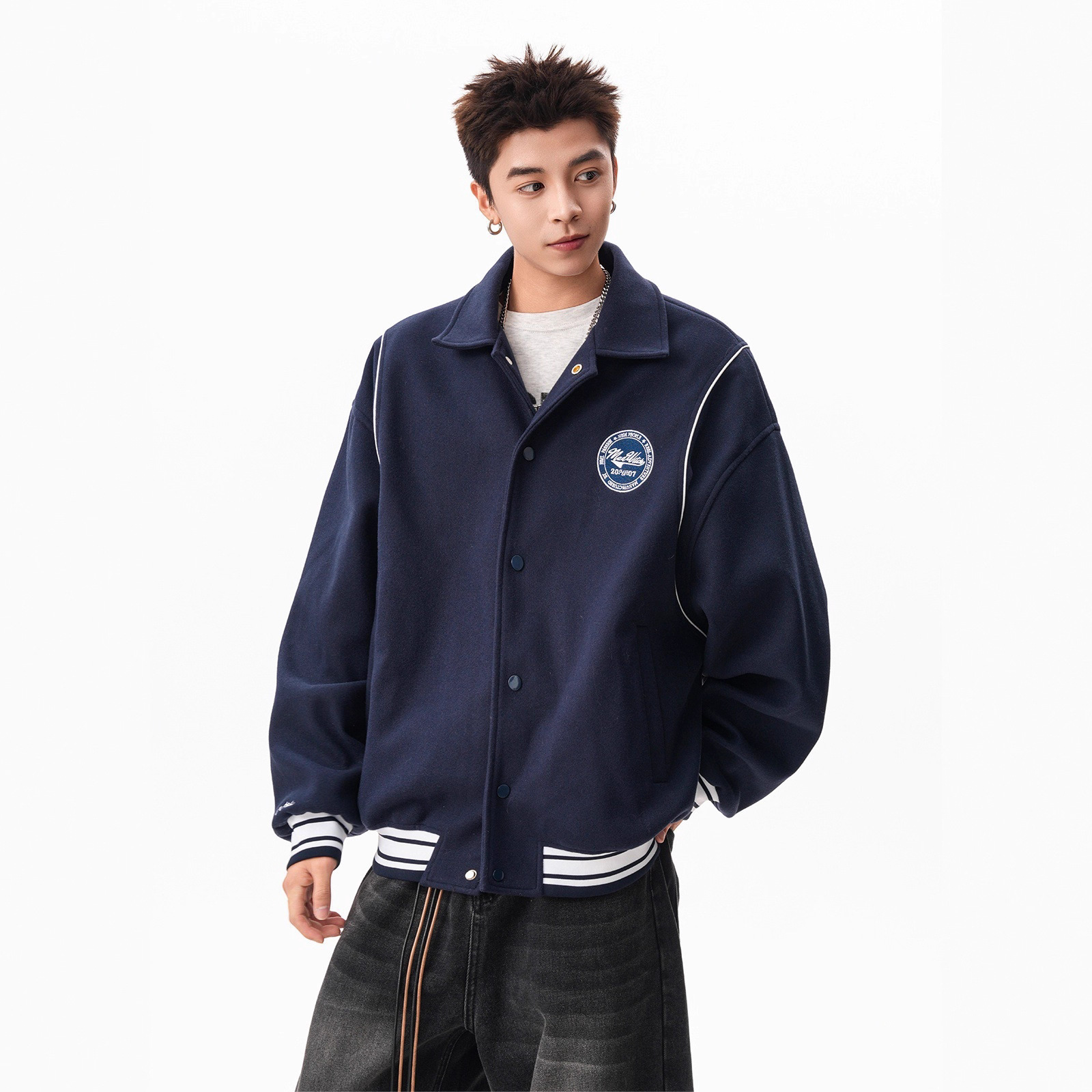 Jacket Men Designer Jacket Navy Blue Embroidered Wool Baseball Jacket For Men Autumn American Retro Couple Loose Casual Jacket Trendy