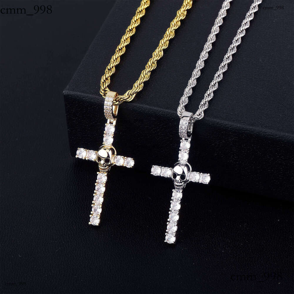 Hip-Hop Style New Full Dia Skull Cross Pendant for Men and Women Trendy Simple Necklace