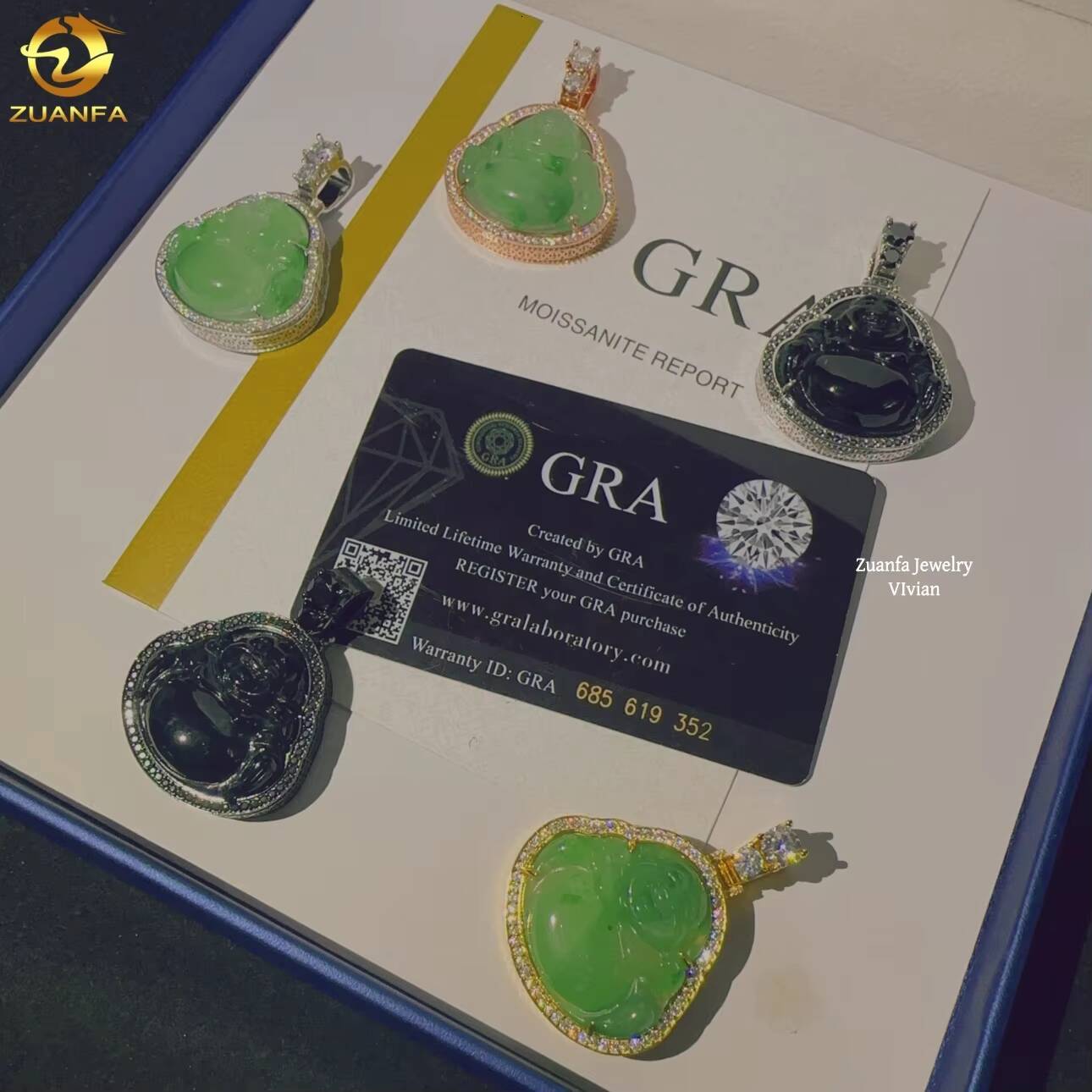 Hip Hop Custom Sterling Silver 925 Moissanite Iced Out D Color VVS Moissanite Diamond Green Jade Buddha Pendant