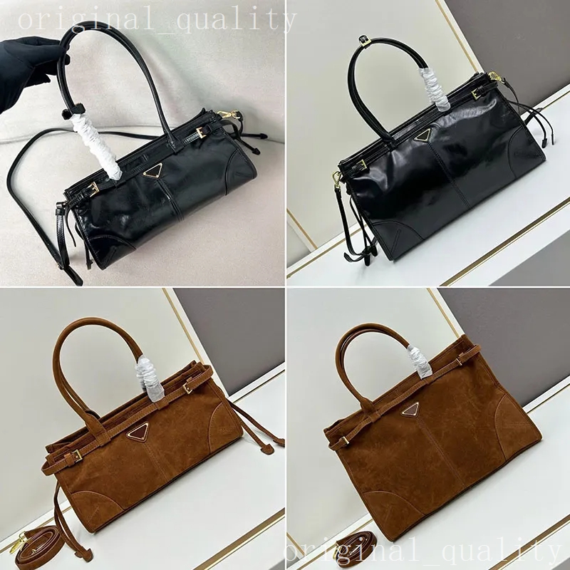 Designer women patent leather handbags gold shoulder bags retro fashion crossbody bag Oil Wax Cowhide long handle boston handbag Shoulder Bags