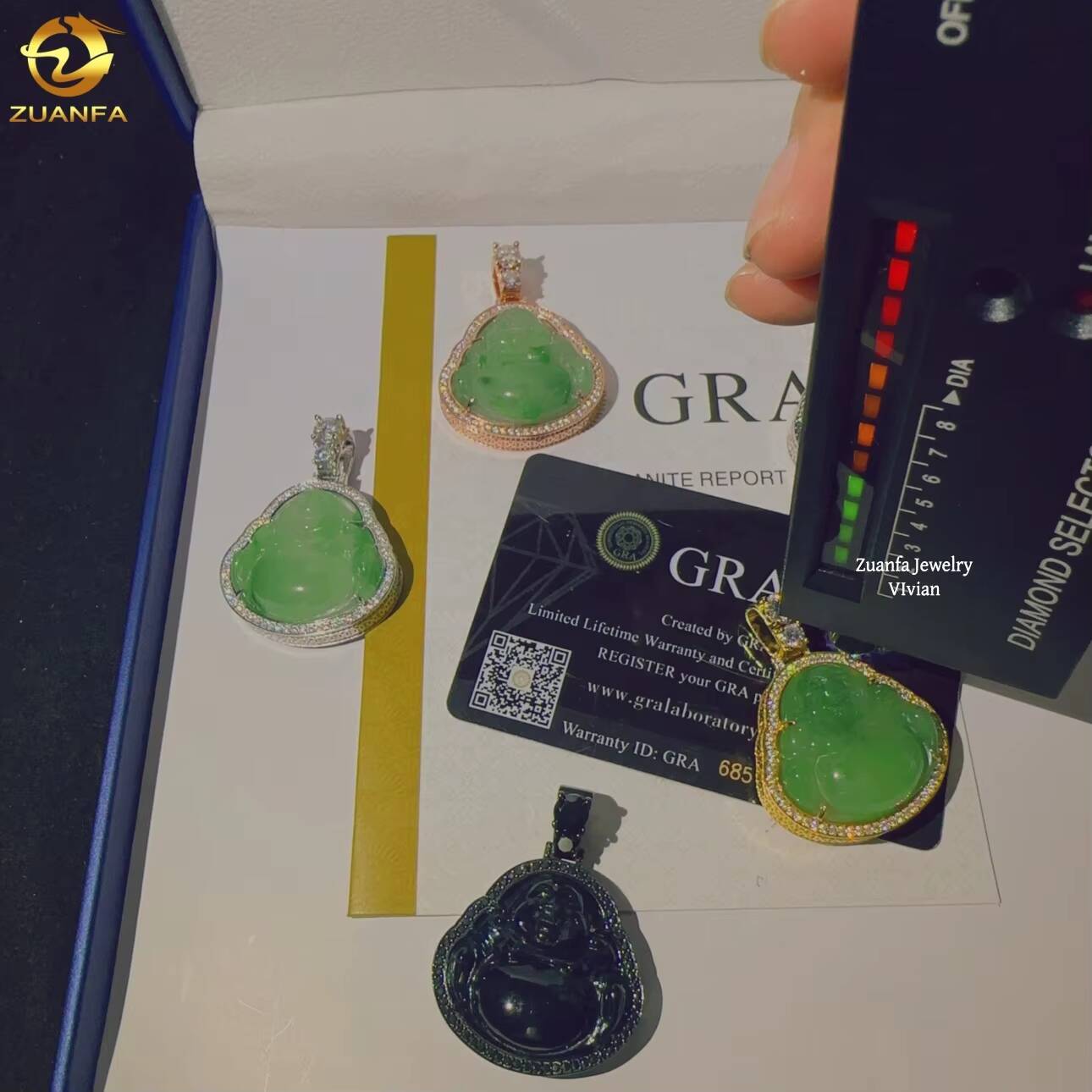 Hip Hop Custom Sterling Silver 925 Moissanite Iced Out D Color VVS Moissanite Diamond Green Jade Buddha Pendant