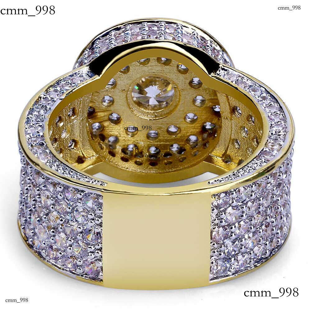 Men's Classic Large Real Gold Plated Micro Paved Full Zircon Hip Hop Ring