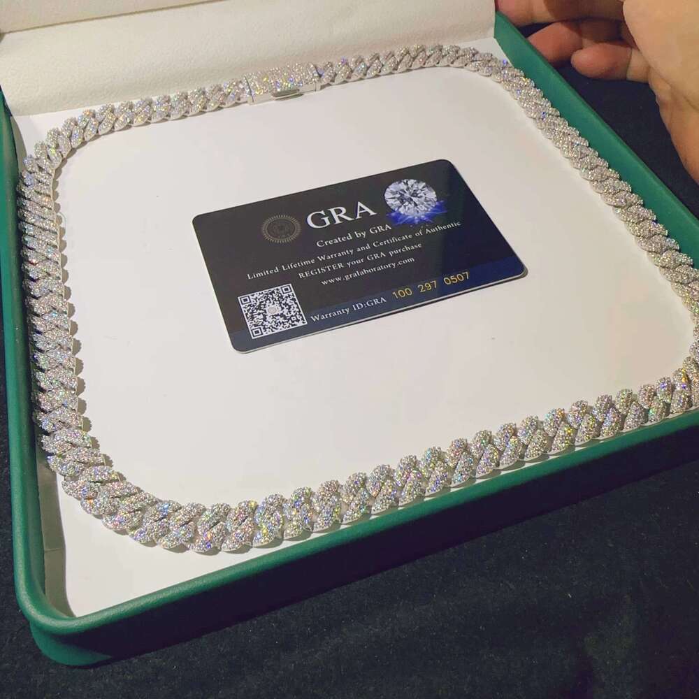 10MM Width Sterling Sier S Hip Hop Fine Jewelry Rapper Necklace Iced Out VVS Moissanite Dia Miami Cuban Link Chain