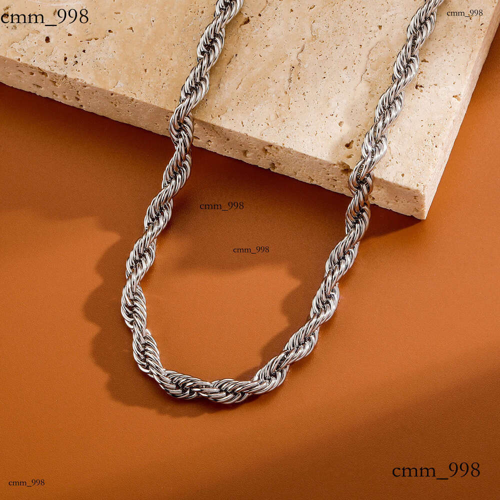Hip Hop Plain 5mm Thickened and Densified Sterling Silver Twist Chain Color-Retaining Electroplated Twisted Rope Set Necklace Bracelet