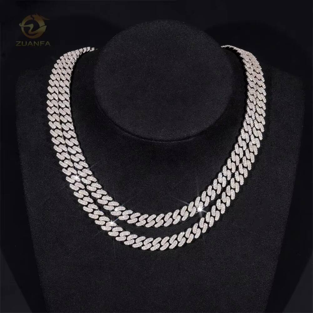Pass Diamond Tester Best Selling 925 Sterling Silver Hip Hop Two Row Moissanite 8mm Cuban Link Chain