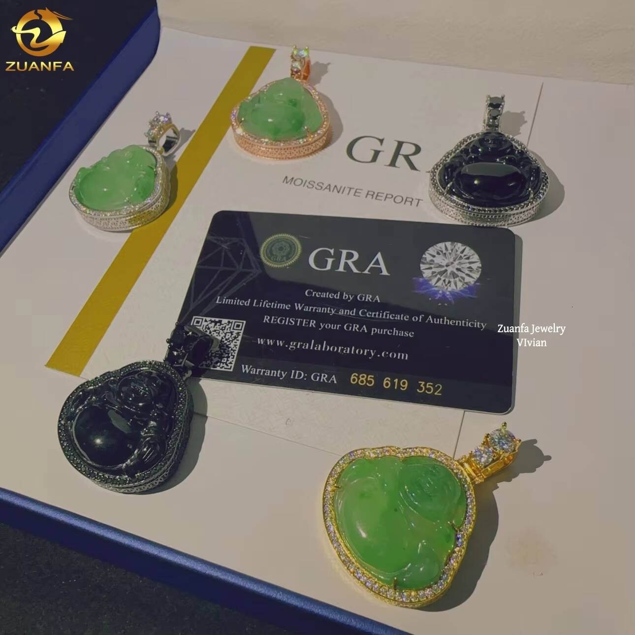 Hip Hop Custom Sterling Silver 925 Moissanite Iced Out D Color VVS Moissanite Diamond Green Jade Buddha Pendant