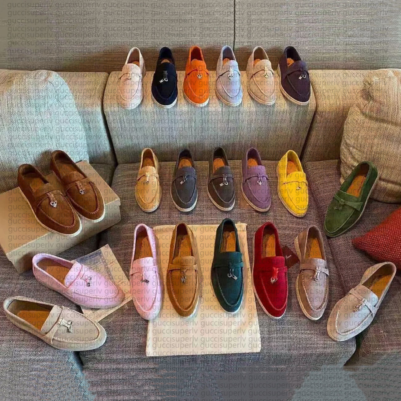 luxury Designer Mule Loafers Suede Womens Mens Slippers Flats Loafers real Suede Moccasin Shoes Summer Slip-Ons Deep Ocra Babouche Charms Walk Linen shoes Size 35-45