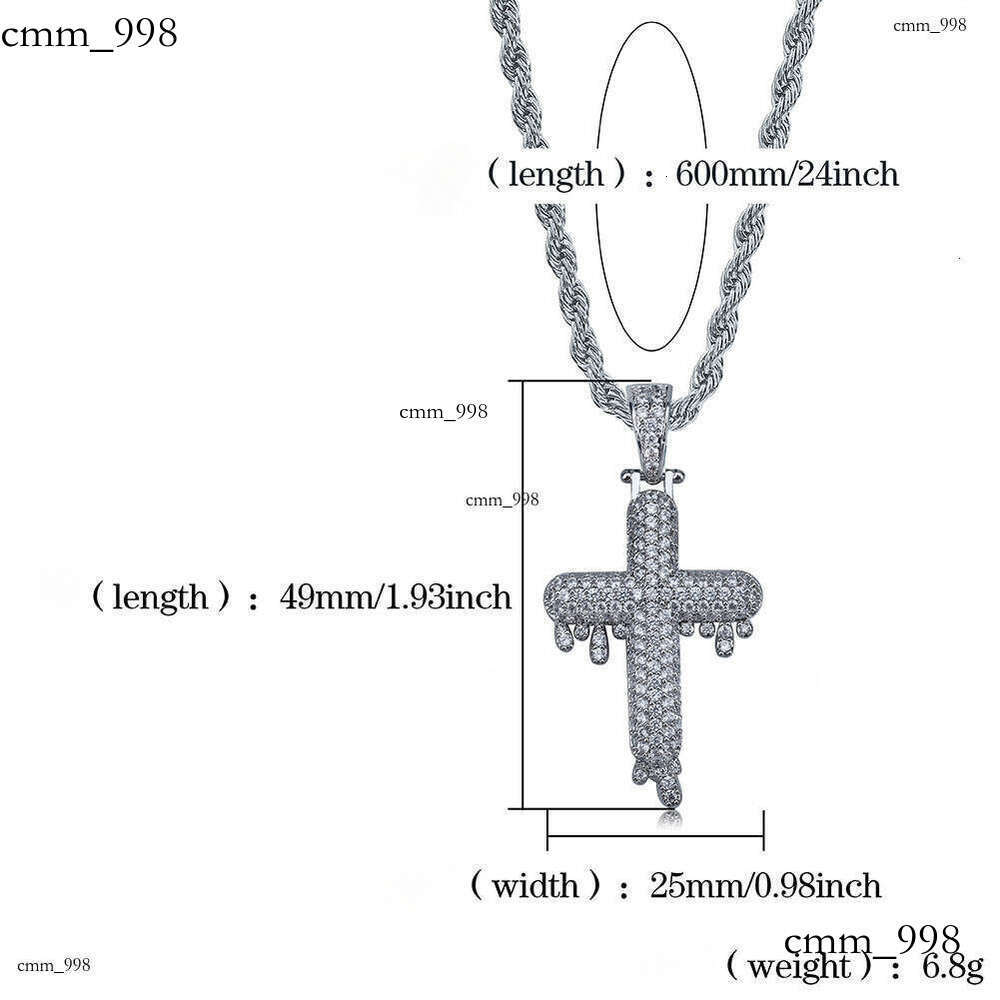 Hip Hop Cross Water Drop Micro Paved Moissanite chain Men and Women Trendy Ins