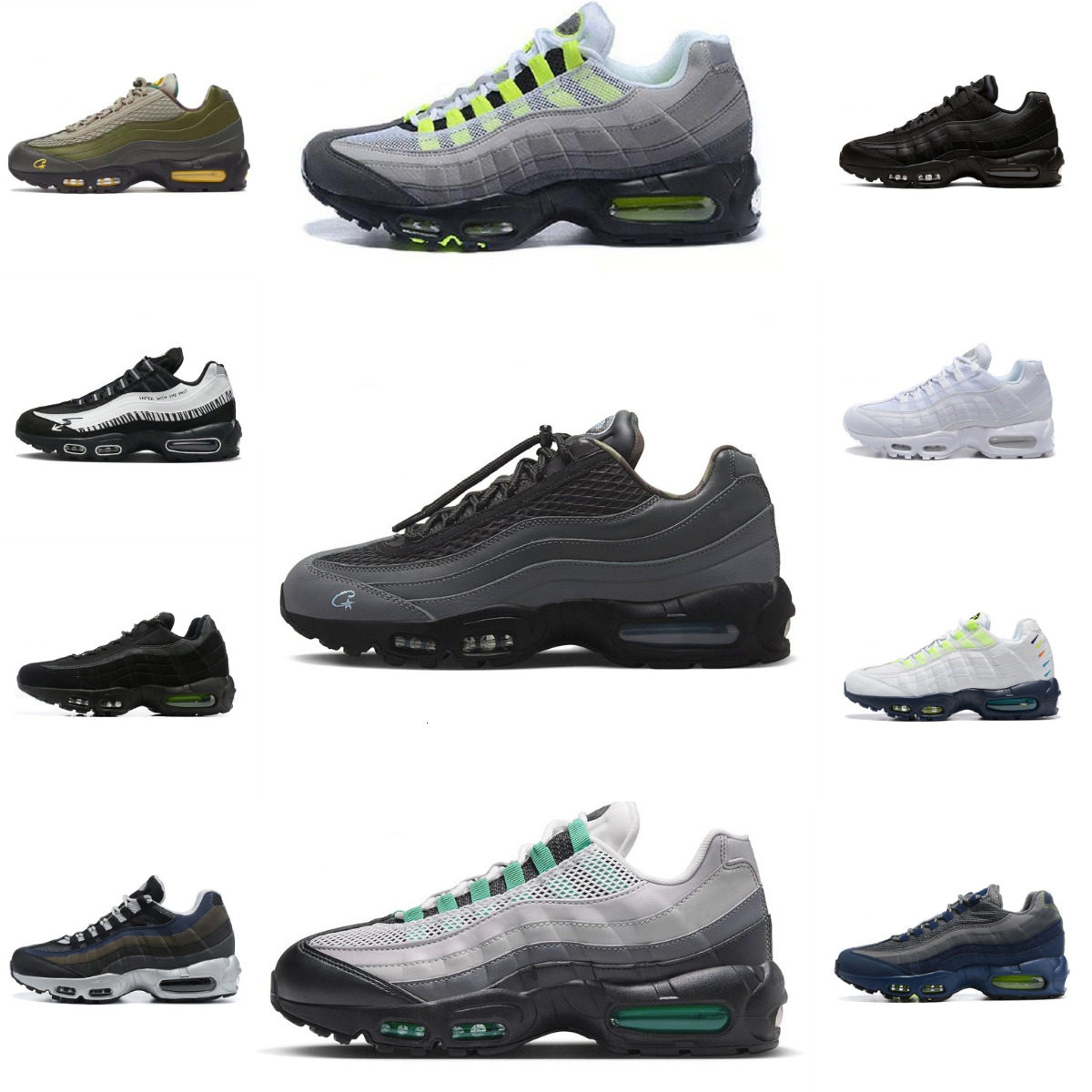 95 95S Outdoor Sports Shoes Mens Neon Stadium Green Triple Black White Blue Trainers Shoe Aegeans Storm Corteizs Sequoia Pink Beam Wheat Sketch Designer Sneakers H8