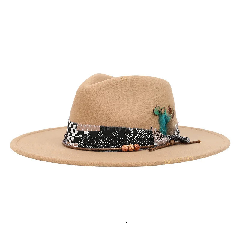 USPOP Vintage Fedora Hat for Women Men Wide Brim Felt Hat with Feather Band Western Style Panama Hat for Spring Autumn 251011 - view 5
