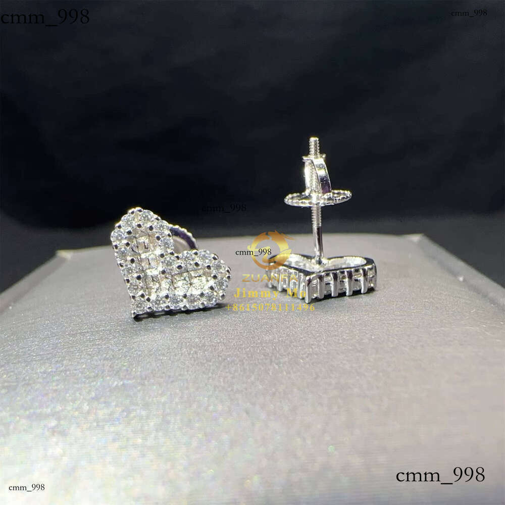 Wholesale Price Hip Hop Iced Out Style Jewelry Sier Vvs1 Moissanite Dia Heart Shape Stud Earrings Man Gift