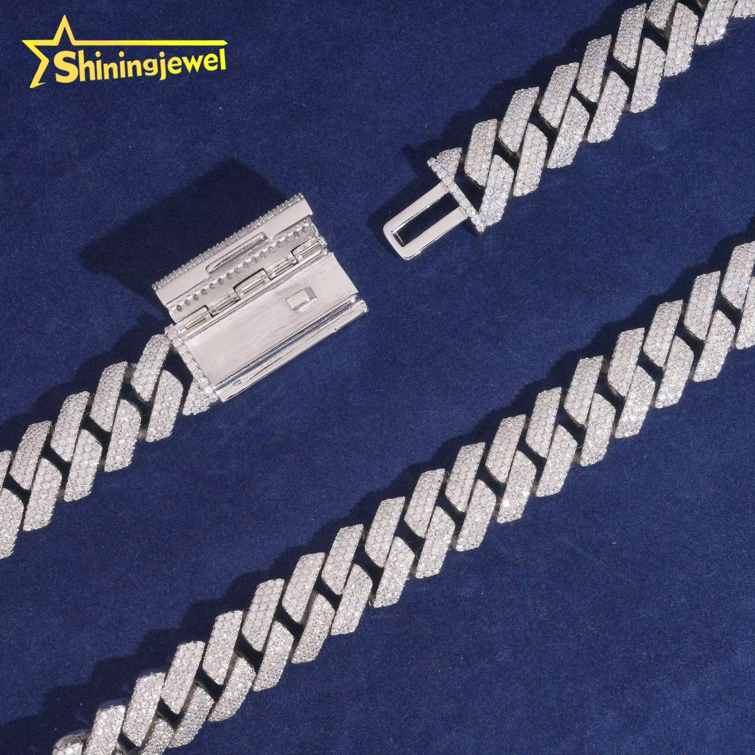 GRA Certificate 15mm 3Rows 925 Silver VVS Moissanite Necklace Iced Out Hip Hop Jewelry Diamond Cuban Link Chain Bracelet