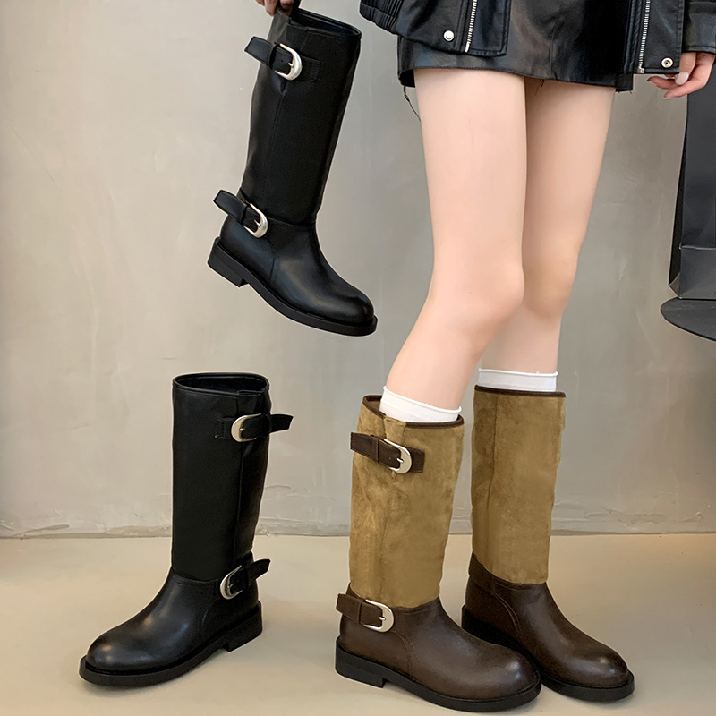 Free shipping designer Boots High quality fashionable thick heeled boots with high heels round headed knight high boots Customizable black