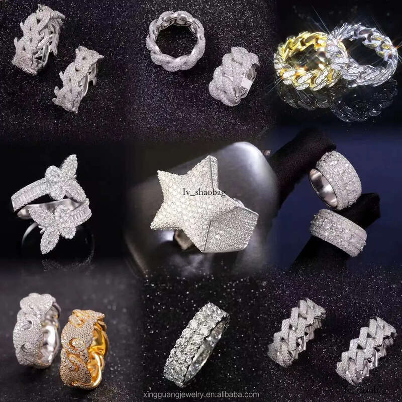 RTS Hiphop Dia Sterling Sier Gold Plated VVS Moissanite Ring Fine Jewelry Rings for Men Women 825 aaa