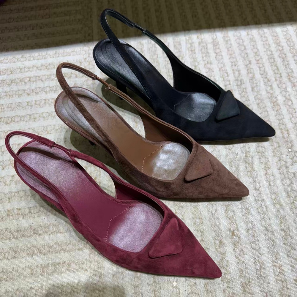 Fashion Pointed toe Slingback dress shoes 7cm High Heels Women Pump Brand Luxury Patent Leather Flat Shoes Inverted Triangle Sandal Factory footwear Szie 35-43