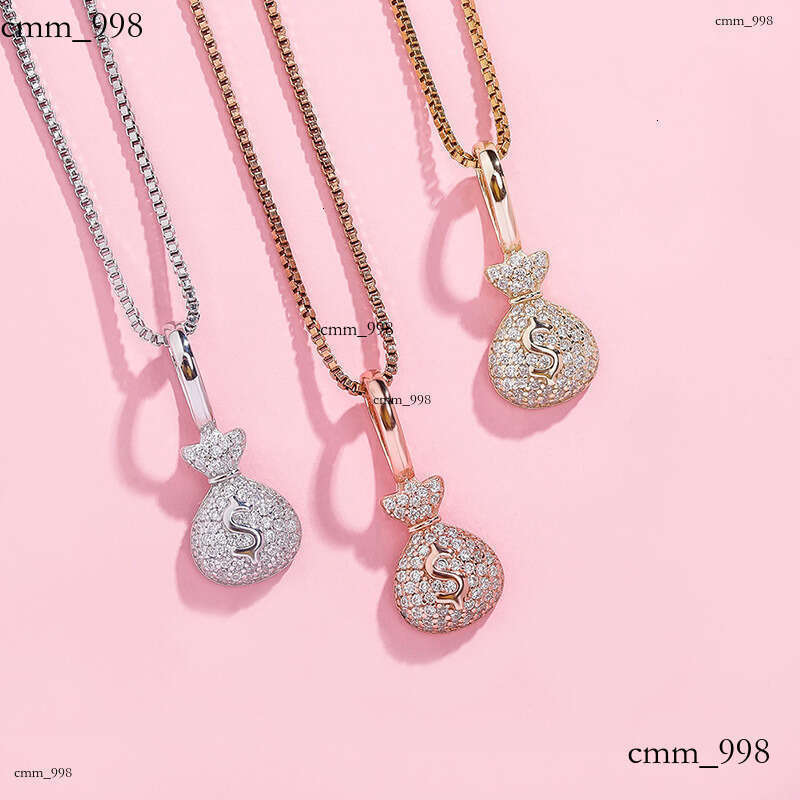 Sier Money Bag Small Pendant Full Moissanite chain Hip Hop Women's Necklace Simple Clavicle Chain Jewelry