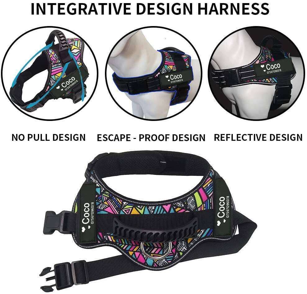 Colorful Harness With Customizable Tags Reflective Collar No Pull Safe Dog Training Walking Climbing Vest Free Shipping