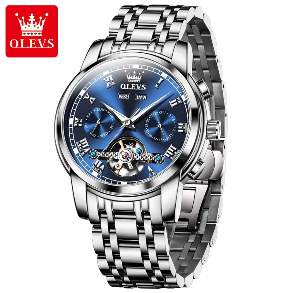 OLEVS 6607 Automatic Men Watches Gift Box Set Skeleton Flywheel Original Man Watch Waterproof Mechanical Wristwatch 251011