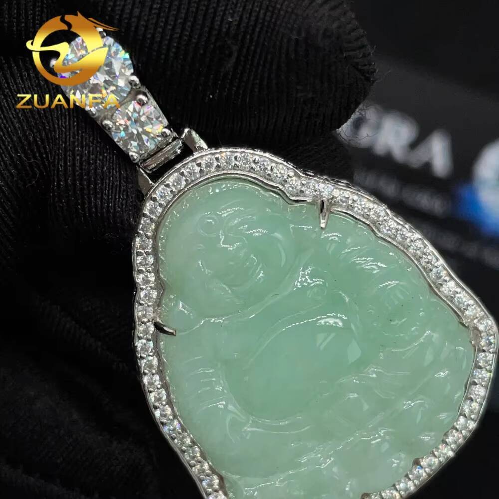 Pass Diamond Tester GRA Certified Hip Hop Jewelry 925 Sterling Silver Iced Out VVS Moissanite Jade Buddha Pendant