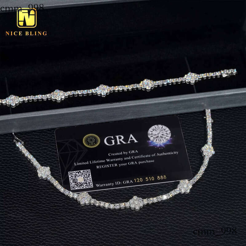 Ready to Ship 3mm Flower Bracelets Sterling Sier VVS Moissanite Dia Tennis Bracelet Hip Hop Fashion Jewelry