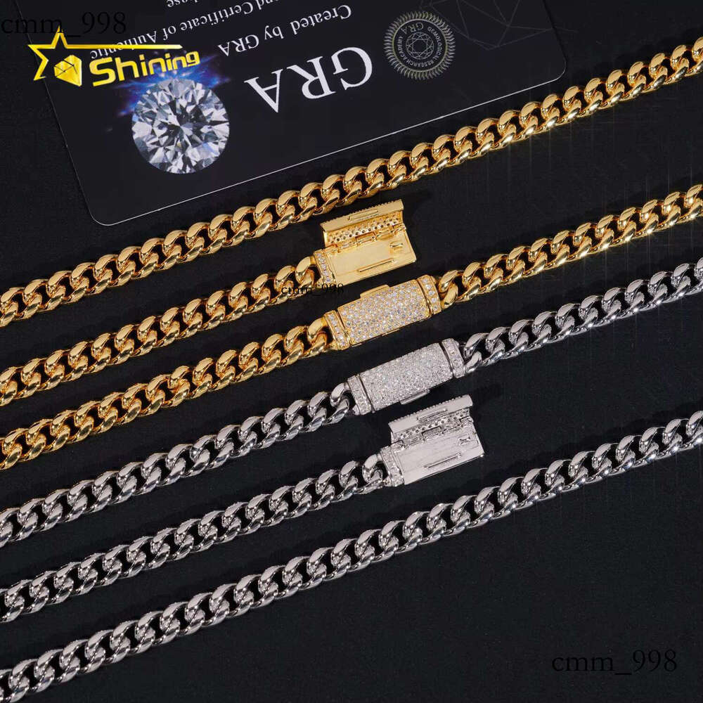 New Stocks Factory Price Hip Hop Jewelry 6mm Solid Sterling Sier Moissanite Lock Stainless Steel Cuban Link Chain