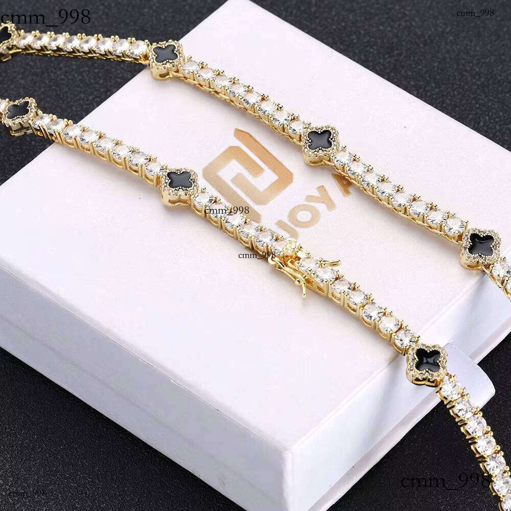 NUOYA Fashion Hiphop Jewelry Four-leaf Clover Tennis Choker Women White Gold Iced Out Cubic Zircon Chain Necklace