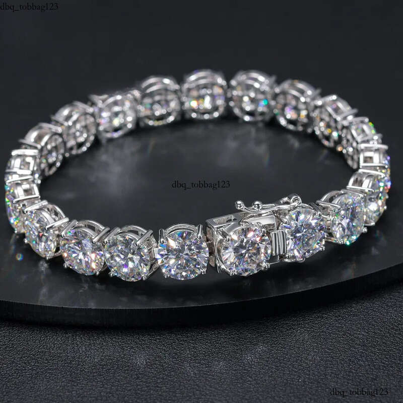 Sparking Rapper 10mm D Vvs Dia Sterling Sier Hip Hop Bling Moissanite Tennis Link Bracelet for Party