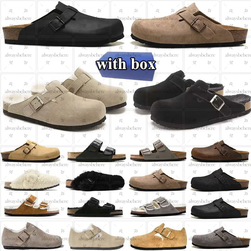 With Box birken designer sandals slides slippers Boston Clogs Footbed Suede Taupe Light Soft Footbed Rose High Quality Fashion Summer Genuine Leather Beach shoes