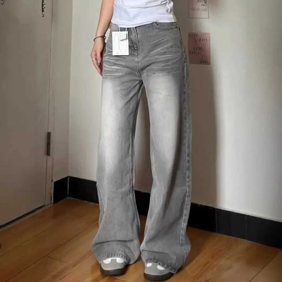 Vintage WideLeg Jeans Grey American Style StraightLeg Casual Pants For Women Loose Fit Draped Spring Autumn 2024 New ArrivalT251013