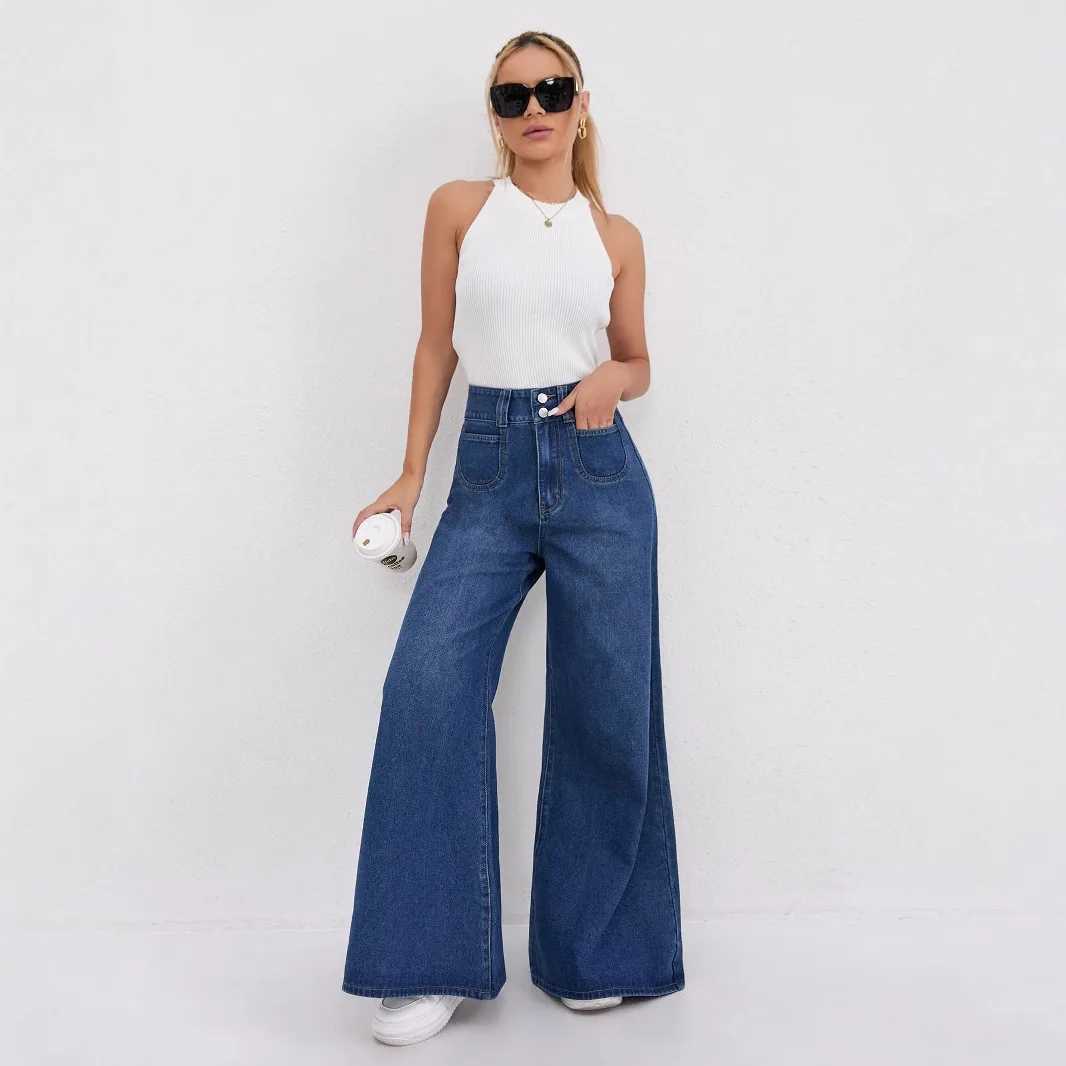 Koreanstyle Loose Wideleg Jeans New Four Seasons Fashionable and Versatile Highwaisted Casual Floorlength Jeans for WomenT251013
