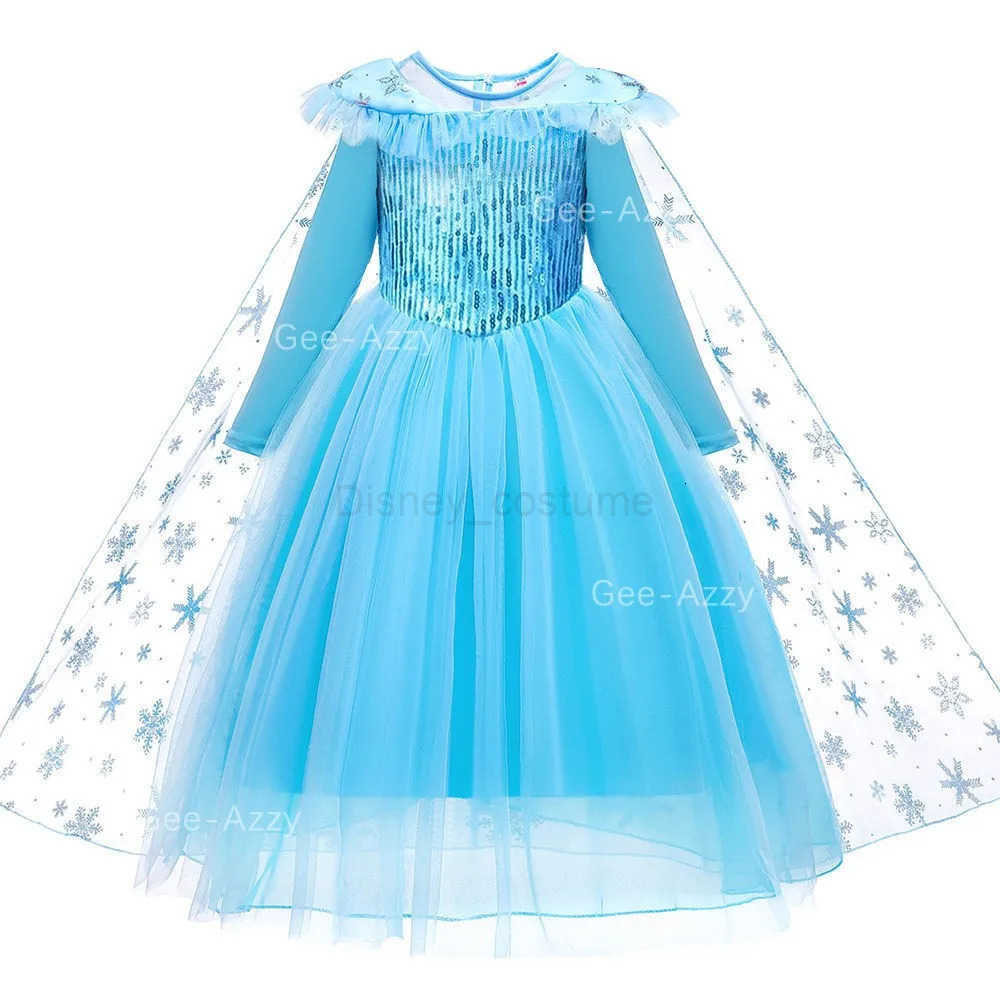 Disney Frozen Girls Elsa Cosplay Long Sleeves Dress Fancy Costume Girl Snow Queen Halloween Birthday Party Children Princess Clothes H251013