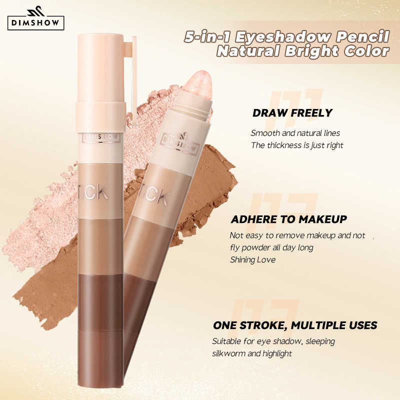 Best-selling DIMSHOW Five 5-piece lazy eyeshadow brush, highlighter, bare face eyelash curler, shimmer waterproof eyeshadow stick set