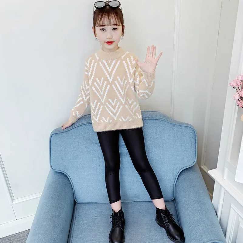 2025 New AutumnWinter Stylish Girls Mink Fur Sweater FleeceLined Thickened Knit Base Layer for Children Crewneck Top C251013