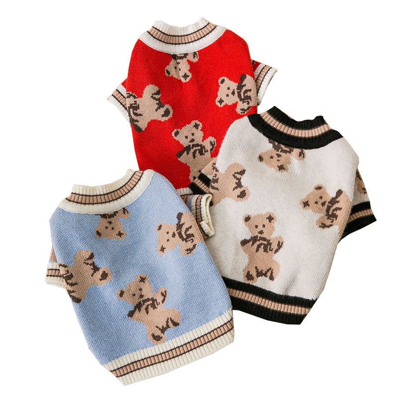 Winter and Autumn Little Pet Dog Clothes Full Print Cute Sweater Cat Two Leg Cardigan Small and Medium sized Dog Teddy Pet Clothes