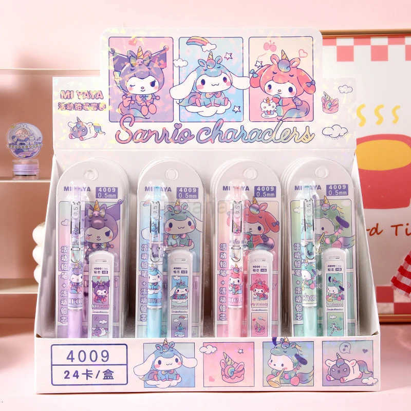 Sanrio 24pcs Sanrio Hello Kitty Mechanical Pencils Set Pachacco Kuromi Student Stationery Pen Core Automatic Pencil School Supplies H251111