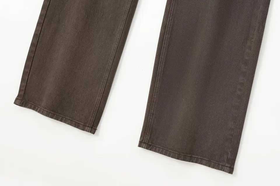 Maxdutti Fashion Ladies Commuting Mom Jeans Minimalist Retro Brown Washed Denim Pants Medium Waist Straight Jeans WomenT251013