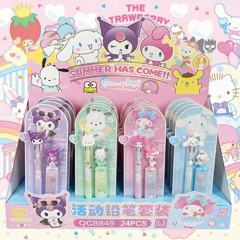 Sanrio 24pcs Sanrio Hello Kitty Mechanical Pencils Set Pachacco Kuromi Student Stationery Pen Core Automatic Pencil School Supplies H251111