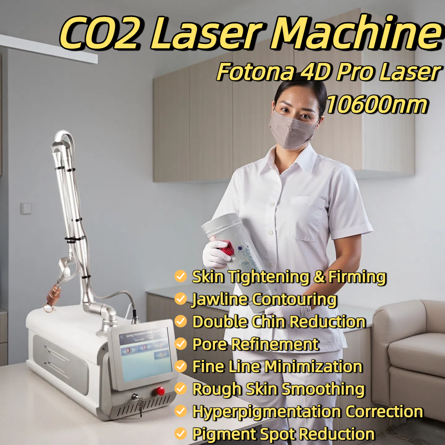 Fotona 4D Professional CO2 10600nm Laser Deep Wrinkle Treatment Acne Scar Removal Skin Smoothing Pore Refinement Pigment Spot Reduction Skin Tightenin