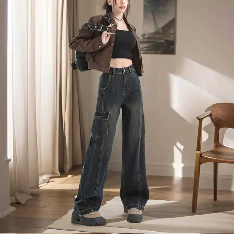 Comfortable Womens Straight Jeans High Waist Leisure Vintage Y2K Korean Slimming Pear Shaped Loose Bell Bottoms Denim TrousersT251013