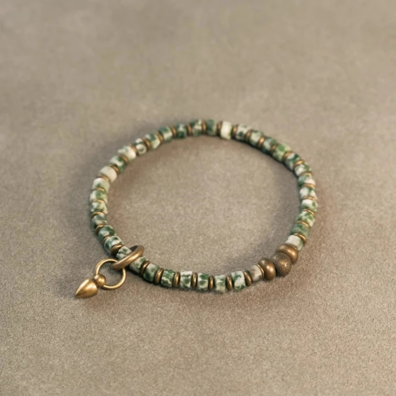 Natural Picture Stone Mixed Metal Brass Blue Spot Beaded Strand Bracelet Simple One Row Vajar Charm Black Dainty Couple Jewelry 251010