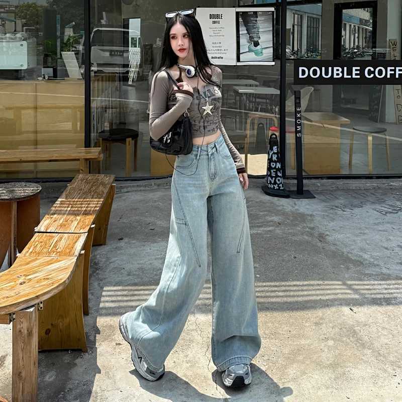 High Waisted Wide Leg Jeans Women Cotton Retro Denim Y2k Loose Fashion Design Sense Pant Streetwear Baggy Straight Trouser WomanT251013
