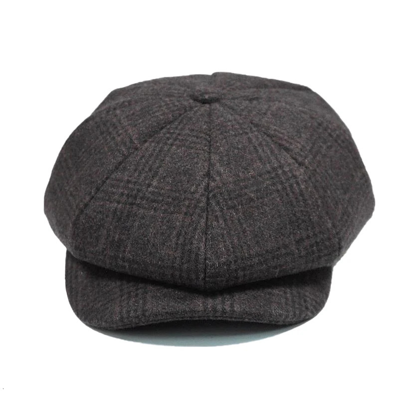 Men Herringbone Gray Octagon Cap British Style Gatsby Flat Cap Winter Wool Cap Men Women Retro Berets For Men Baker Boy Hat NM23 251008