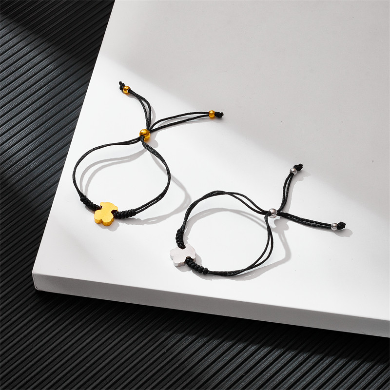 Fashion Women Men Silver Gold Bear Stainless Steel Cartoon Animal Star White Pearl Black Bead Ceramics Weave Black Rope Bracelets Jewelry Pulsera Gift