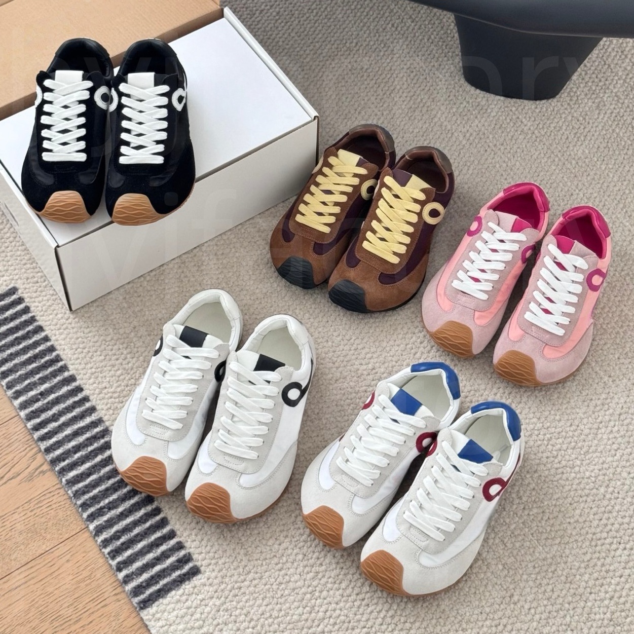 Designer sneakers women suede ballet runners fashion round toe lace up casual shoe vintage lightweight comfortable running shoes black antiskid rubber sole eu 35-40