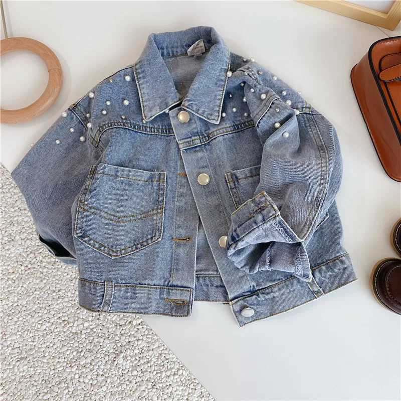 310 year old girl denim jacket 2024 new childrens pearl long sleeved denim jacket baby Korean version personalized fashioncoat C251013