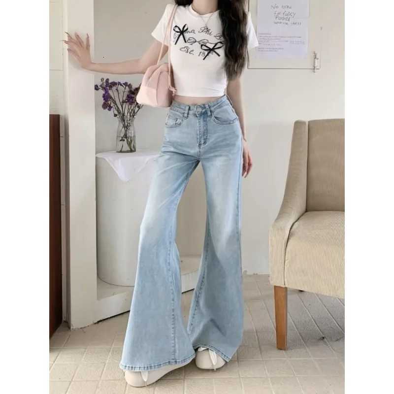 Womens Highwaisted Jeans Straight Tube Loose Leisure Stretch Denim Flare Pants Buttons Streetwear Autumn Female Floor LengthT251013