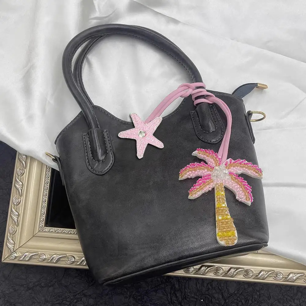 Coconut Tree Applique Patch Crystal Starfish Sequin Handmade Beaded Clothing Sew On Patches Hanging Rope Keyring Bag Pendant 251010