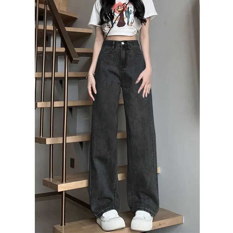 High Waist Straight Leg Wide Leg Jeans plus Size Womens Loose Fitting Pear Shape Body Slimming Floor Length PantsT251013