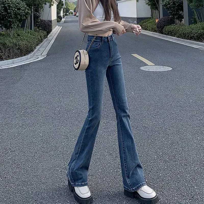 Highwaisted Slimming Womens Jeans Petite Size Stretchy Floorlength Trousers Denim FabricT251013