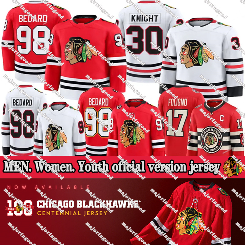 #98 ConnorS Bedard chicago hockey jersey blackhawksS jersey #55 Artyom Levshunov Frank Nazar Spencer Knight Teuvo Teravainen Anton Frondell jerseys